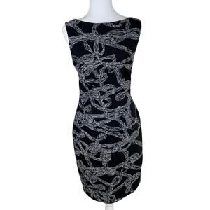 Vintage Cache Size 8 Three D Embroidered Texture Sheath Dress Black White Career